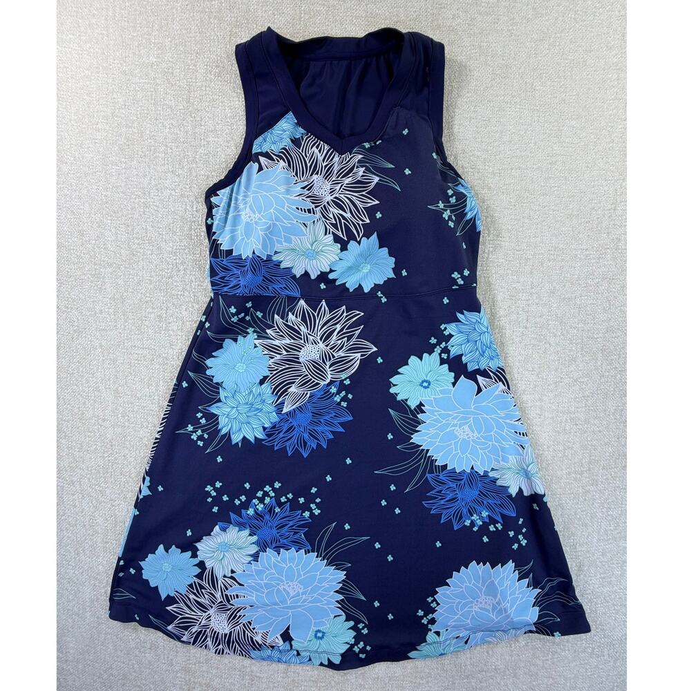 Title Nine Women's Small Blue Floral Print Sleeveless Athleisure Travel Dress